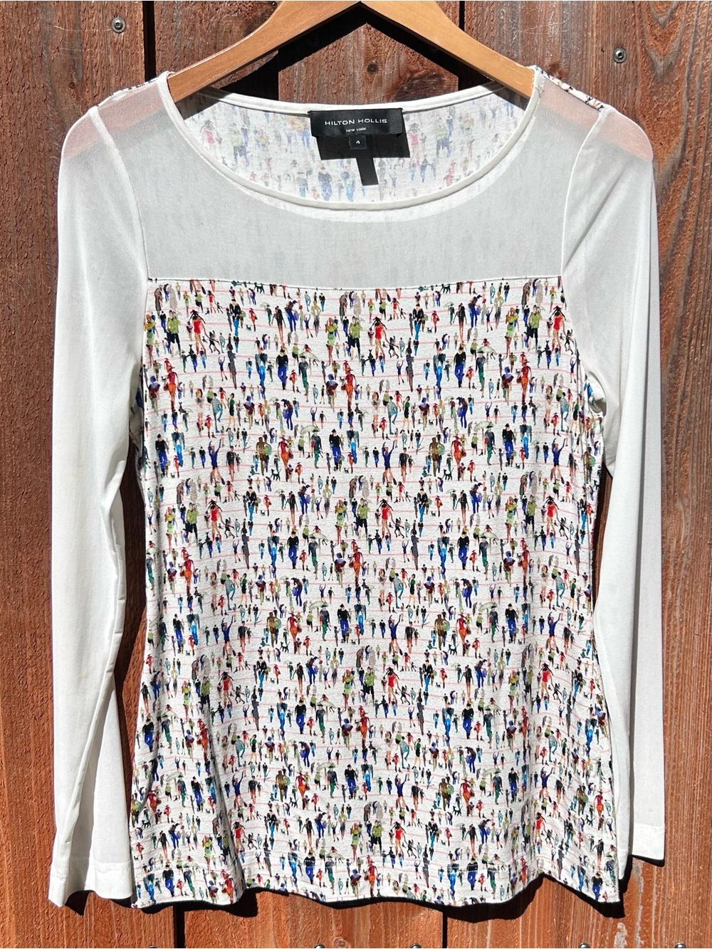 Hilton Hollis City People Graphic Print Tunic Top Chiffon Quiet Luxury Size 4